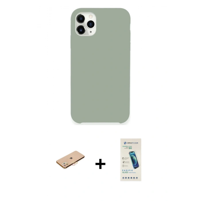 MARSİLYAN™- iPhone 11 Pro Max Kılıf Zirve Modern Özel Seri - Şeffaf Pasifik Cam Ekran Koruyucu + Renkli Kamera Lens Koruma Cam - TU