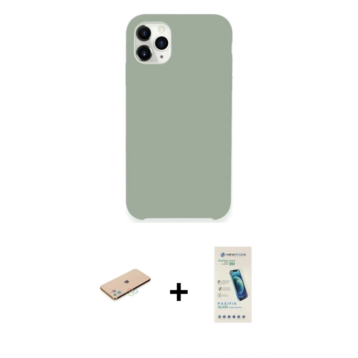 MARSİLYAN™- iPhone 11 Pro Max Kılıf Zirve Modern Özel Seri - Şeffaf Pasifik Cam Ekran Koruyucu + Renkli Kamera Lens Koruma Cam - MI