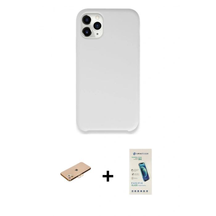 MARSİLYAN™- iPhone 11 Pro Max Kılıf Zirve Modern Özel Seri - Şeffaf Pasifik Cam Ekran Koruyucu + Renkli Kamera Lens Koruma Cam - TU