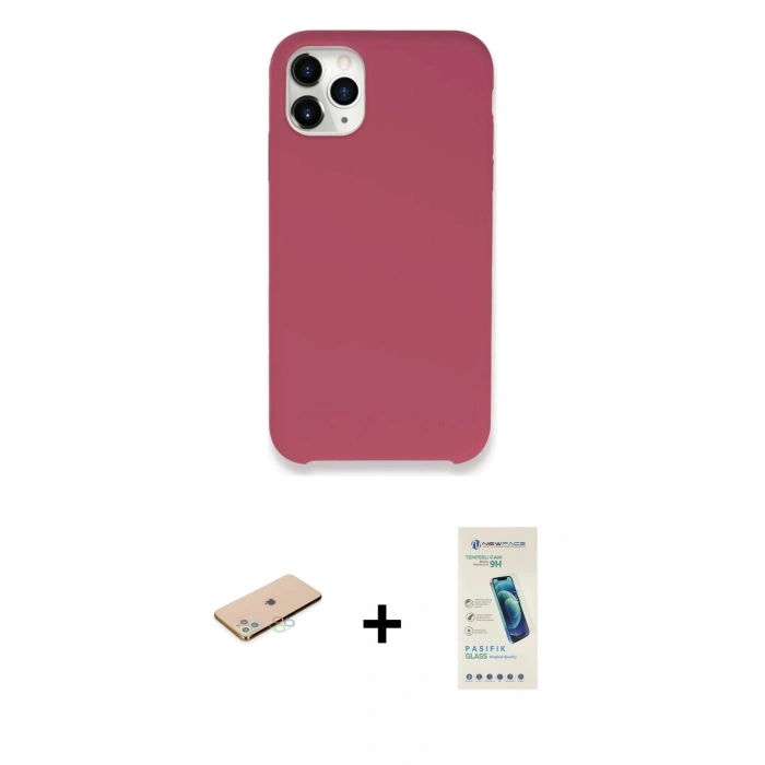 MARSİLYAN™- iPhone 11 Pro Max Kılıf Zirve Modern Özel Seri - Şeffaf Pasifik Cam Ekran Koruyucu + Renkli Kamera Lens Koruma Cam - MI
