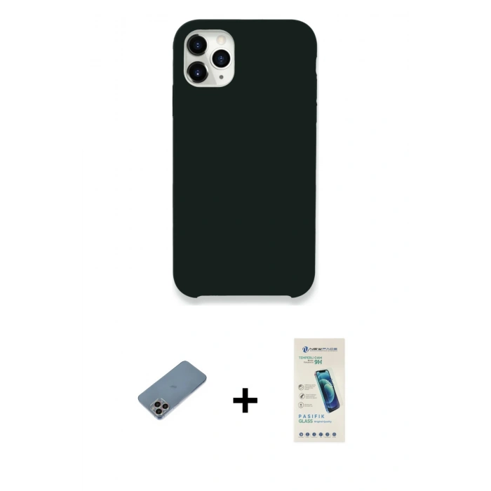 MARSİLYAN™- iPhone 11 Pro Max Kılıf Zirve Modern Özel Seri - Şeffaf Pasifik Cam Ekran Koruyucu + Shine Kamera Lens Koruma Cam - GI