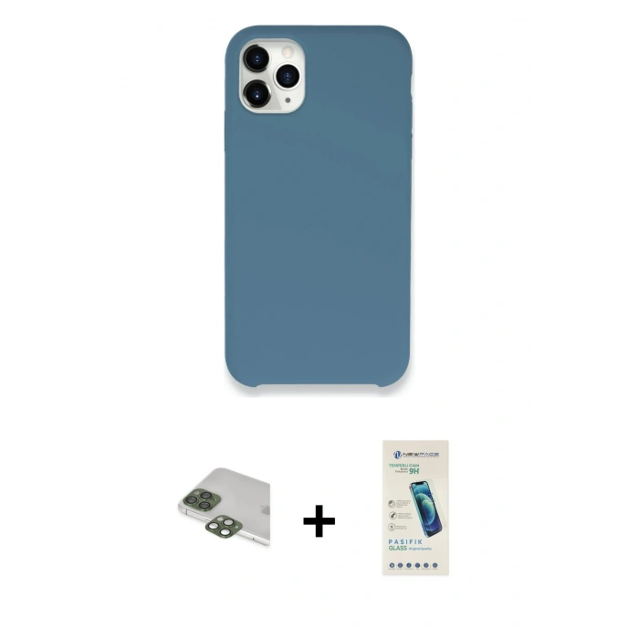 MARSİLYAN™- iPhone 11 Pro Max Kılıf Zirve Modern Özel Seri - Şeffaf Pasifik Cam Ekran Koruyucu + Pers Alüminyum Kamera Lens - YL