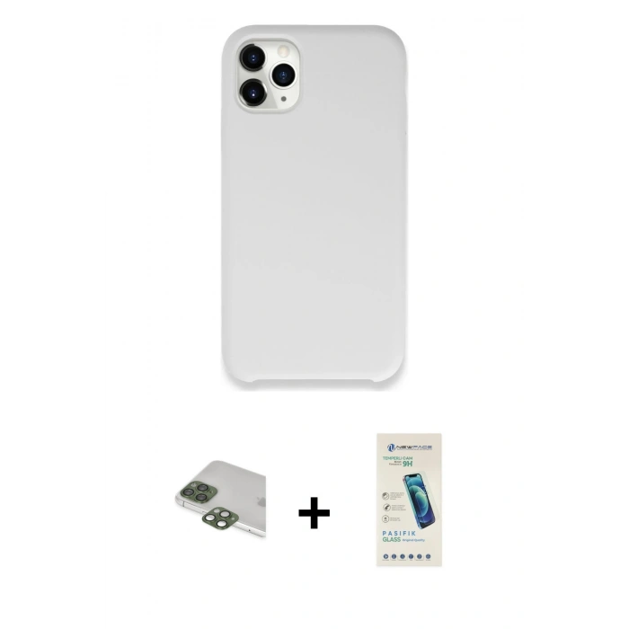 MARSİLYAN™- iPhone 11 Pro Max Kılıf Zirve Modern Özel Seri - Şeffaf Pasifik Cam Ekran Koruyucu + Pers Alüminyum Kamera Lens - YL