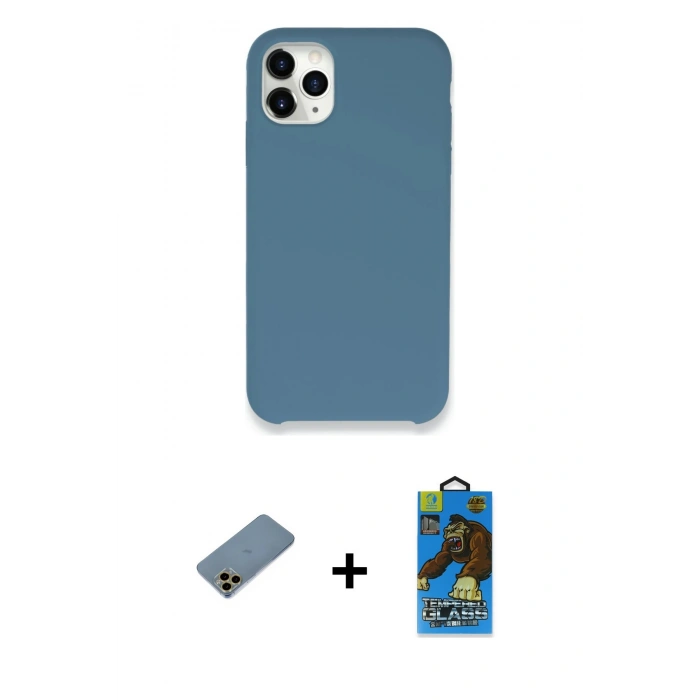 MARSİLYAN™- iPhone 11 Pro Max Kılıf Zirve Modern Özel Seri - Siyah 18D Cam Ekran Koruyucu + Gold Shine Kamera Lens Koruma Cam