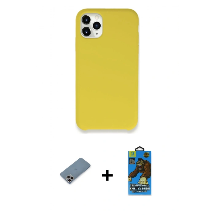 MARSİLYAN™- iPhone 11 Pro Max Kılıf Zirve Modern Özel Seri - Siyah 18D Cam Ekran Koruyucu + Metal Kamera Lens Koruma Cam - MR