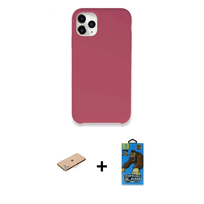 MARSİLYAN™- iPhone 11 Pro Max Kılıf Zirve Modern Özel Seri - Siyah 18D Cam Ekran Koruyucu + Renkli Kamera Lens Koruma Cam - PE
