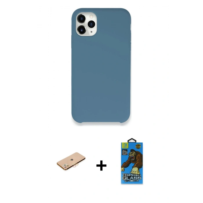 MARSİLYAN™- iPhone 11 Pro Max Kılıf Zirve Modern Özel Seri - Siyah 18D Cam Ekran Koruyucu + Renkli Kamera Lens Koruma Cam - TU