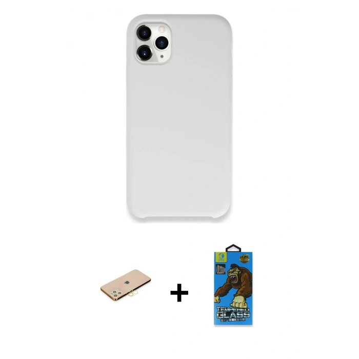 MARSİLYAN™- iPhone 11 Pro Max Kılıf Zirve Modern Özel Seri - Siyah 18D Cam Ekran Koruyucu + Renkli Kamera Lens Koruma Cam - SI