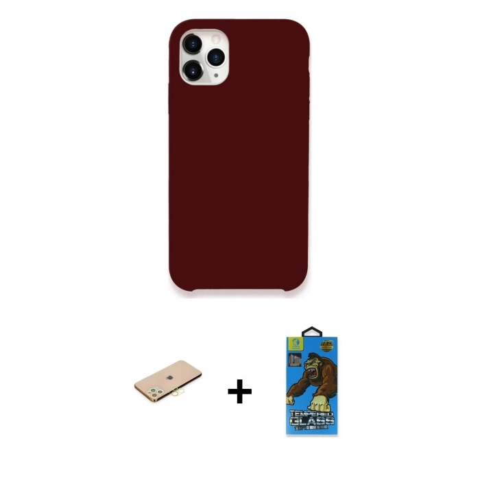 MARSİLYAN™- iPhone 11 Pro Max Kılıf Zirve Modern Özel Seri - Siyah 18D Cam Ekran Koruyucu + Renkli Kamera Lens Koruma Cam - SI