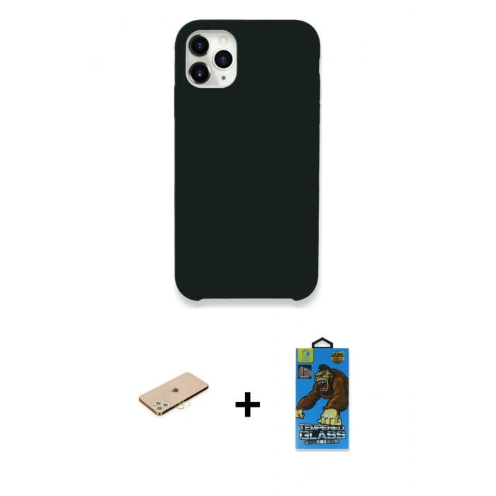 MARSİLYAN™- iPhone 11 Pro Max Kılıf Zirve Modern Özel Seri - Siyah 18D Cam Ekran Koruyucu + Renkli Kamera Lens Koruma Cam - SI