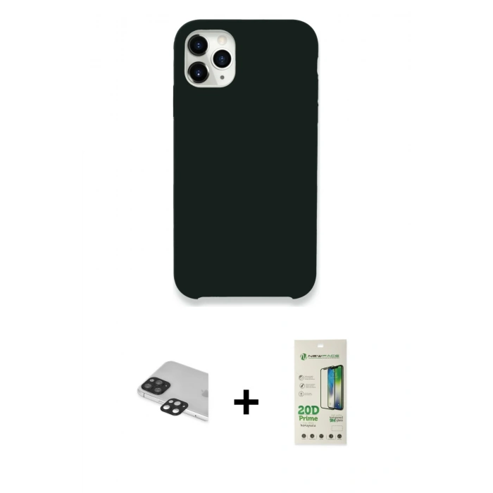 MARSİLYAN™- iPhone 11 Pro Max Kılıf Zirve Modern Özel Seri - Siyah 20D Premium Cam Ekran Koruyucu + Pers Alüminyum Kamera Lens - SH