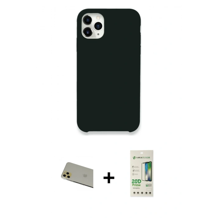 MARSİLYAN™- iPhone 11 Pro Max Kılıf Zirve Modern Özel Seri - Siyah 20D Premium Cam Ekran Koruyucu + Rainbow Kamera Lens Koruma Cam - GD