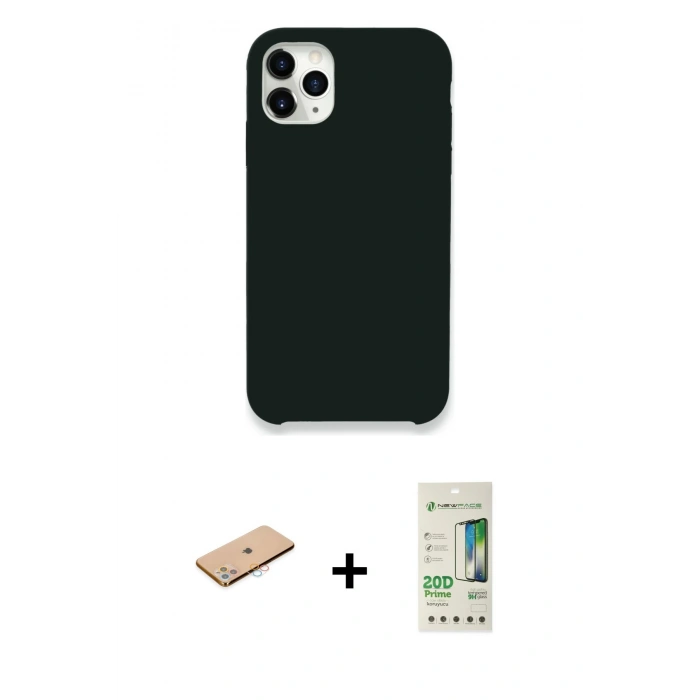MARSİLYAN™- iPhone 11 Pro Max Kılıf Zirve Modern Özel Seri - Siyah 20D Premium Cam Ekran Koruyucu + Renkli Kamera Lens Koruma Cam - PE