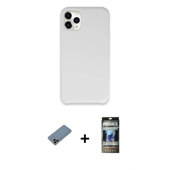 MARSİLYAN™- iPhone 11 Pro Max Kılıf Zirve Modern Özel Seri - Siyah 34D Hayalet Izgaralı Cam + Shine Kamera Lens Koruma Cam - GD