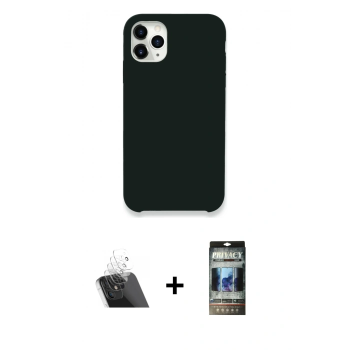 MARSİLYAN™- iPhone 11 Pro Max Kılıf Zirve Modern Özel Seri - Siyah 34D Hayalet Izgaralı Cam + Kamera Lens Koruma Cam - SF