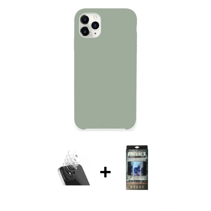 MARSİLYAN™- iPhone 11 Pro Max Kılıf Zirve Modern Özel Seri - Siyah 34D Hayalet Izgaralı Cam + Kamera Lens Koruma Cam - SF