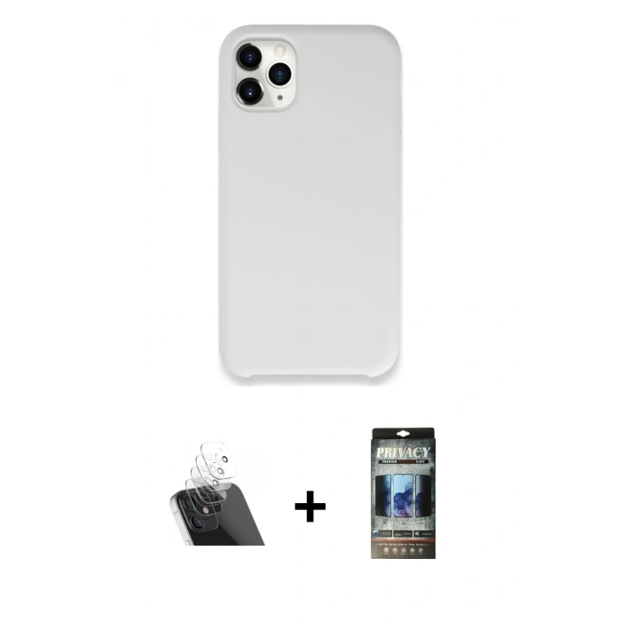 MARSİLYAN™- iPhone 11 Pro Max Kılıf Zirve Modern Özel Seri - Siyah 34D Hayalet Izgaralı Cam + Kamera Lens Koruma Cam - SF