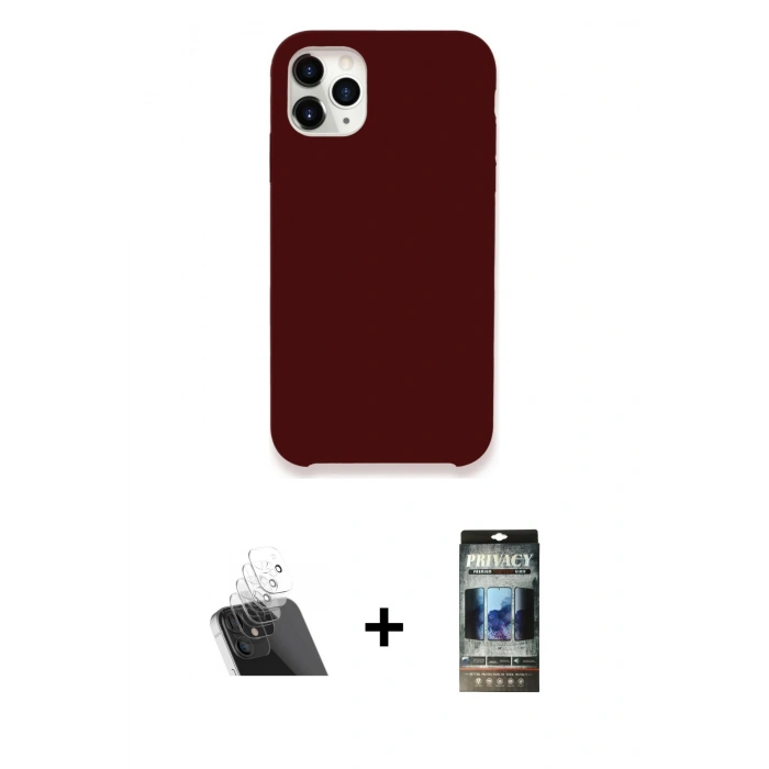 MARSİLYAN™- iPhone 11 Pro Max Kılıf Zirve Modern Özel Seri - Siyah 34D Hayalet Izgaralı Cam + Kamera Lens Koruma Cam - SF