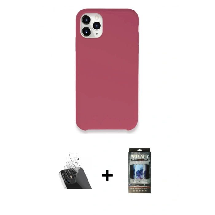 MARSİLYAN™- iPhone 11 Pro Max Kılıf Zirve Modern Özel Seri - Siyah 34D Hayalet Izgaralı Cam + Kamera Lens Koruma Cam - SF