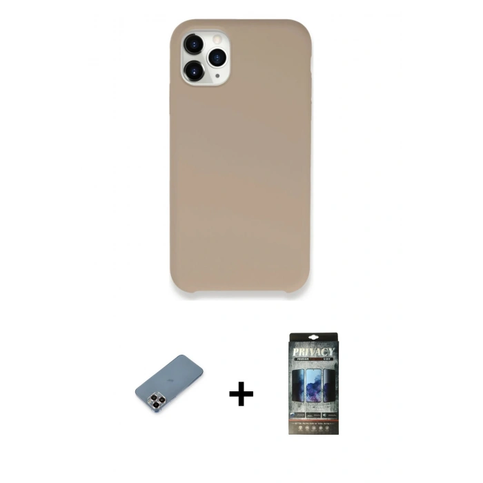 MARSİLYAN™- iPhone 11 Pro Max Kılıf Zirve Modern Özel Seri - Siyah 34D Hayalet Izgaralı Cam + Metal Kamera Lens Koruma Cam - MR
