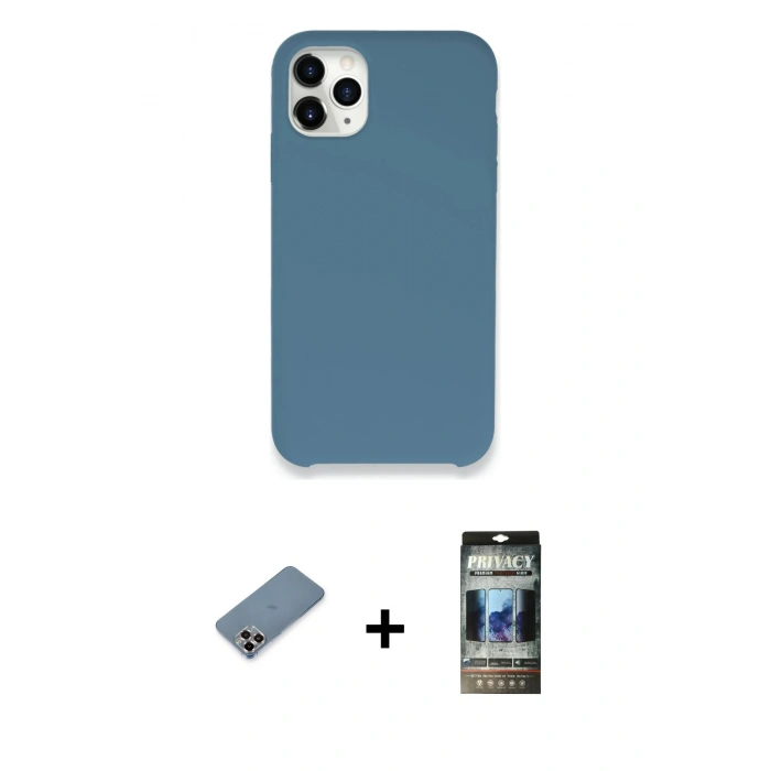MARSİLYAN™- iPhone 11 Pro Max Kılıf Zirve Modern Özel Seri - Siyah 34D Hayalet Izgaralı Cam + Metal Kamera Lens Koruma Cam - MR