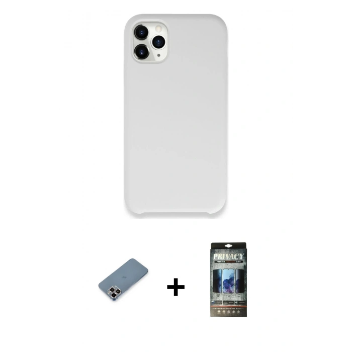 MARSİLYAN™- iPhone 11 Pro Max Kılıf Zirve Modern Özel Seri - Siyah 34D Hayalet Izgaralı Cam + Metal Kamera Lens Koruma Cam - MR