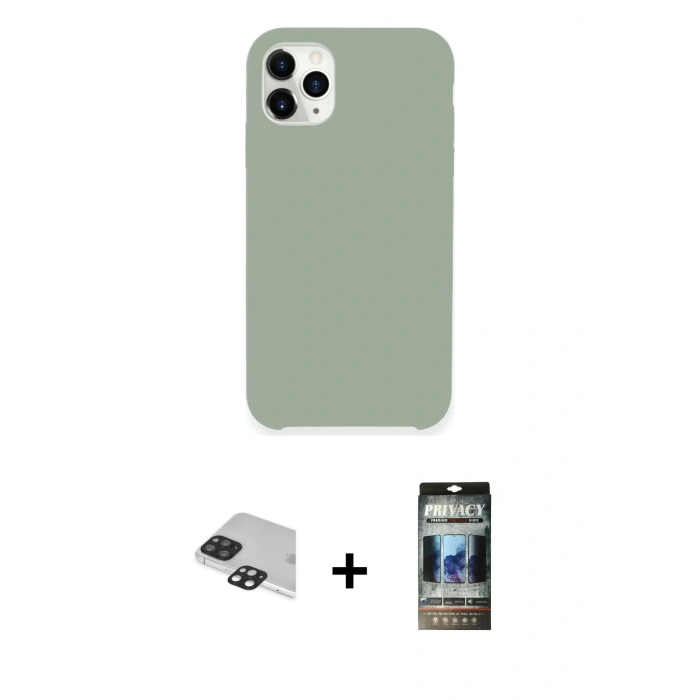 MARSİLYAN™- iPhone 11 Pro Max Kılıf Zirve Modern Özel Seri - Siyah 34D Hayalet Izgaralı Cam + Pers Alüminyum Kamera Lens - SH