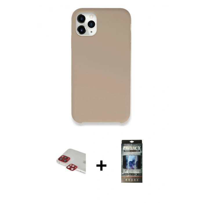 MARSİLYAN™- iPhone 11 Pro Max Kılıf Zirve Modern Özel Seri - Siyah 34D Hayalet Izgaralı Cam + Pers Alüminyum Kamera Lens - KI
