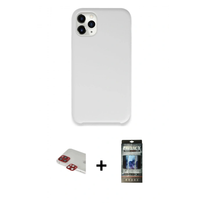 MARSİLYAN™- iPhone 11 Pro Max Kılıf Zirve Modern Özel Seri - Siyah 34D Hayalet Izgaralı Cam + Pers Alüminyum Kamera Lens - KI