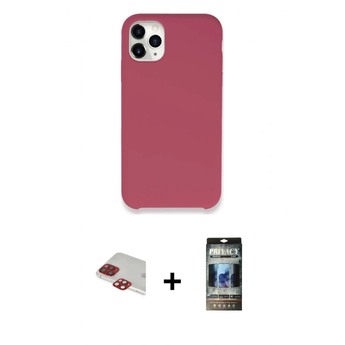 MARSİLYAN™- iPhone 11 Pro Max Kılıf Zirve Modern Özel Seri - Siyah 34D Hayalet Izgaralı Cam + Pers Alüminyum Kamera Lens - KI