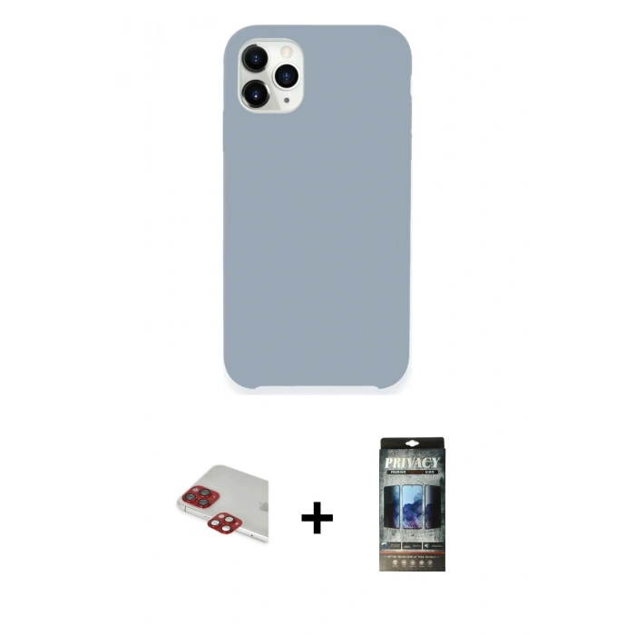 MARSİLYAN™- iPhone 11 Pro Max Kılıf Zirve Modern Özel Seri - Siyah 34D Hayalet Izgaralı Cam + Pers Alüminyum Kamera Lens - KI