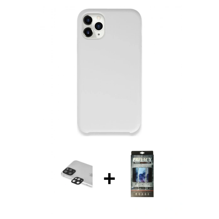 MARSİLYAN™- iPhone 11 Pro Max Kılıf Zirve Modern Özel Seri - Siyah 34D Hayalet Izgaralı Cam + Pers Alüminyum Kamera Lens - SH