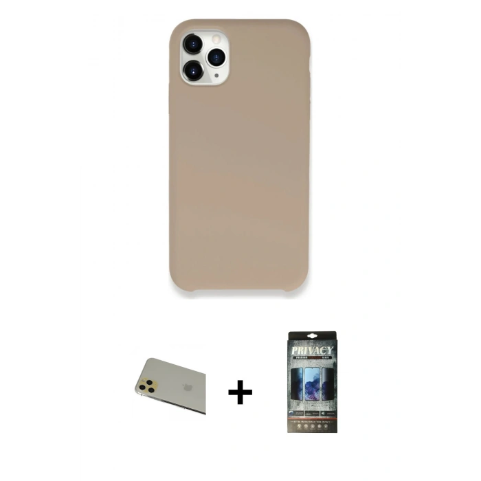 MARSİLYAN™- iPhone 11 Pro Max Kılıf Zirve Modern Özel Seri - Siyah 34D Hayalet Izgaralı Cam + Rainbow Kamera Lens Koruma Cam - GD