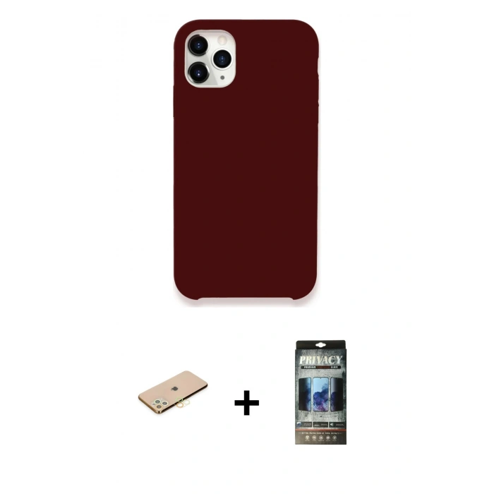 MARSİLYAN™- iPhone 11 Pro Max Kılıf Zirve Modern Özel Seri - Siyah 34D Hayalet Izgaralı Cam + Renkli Kamera Lens Koruma Cam - SI
