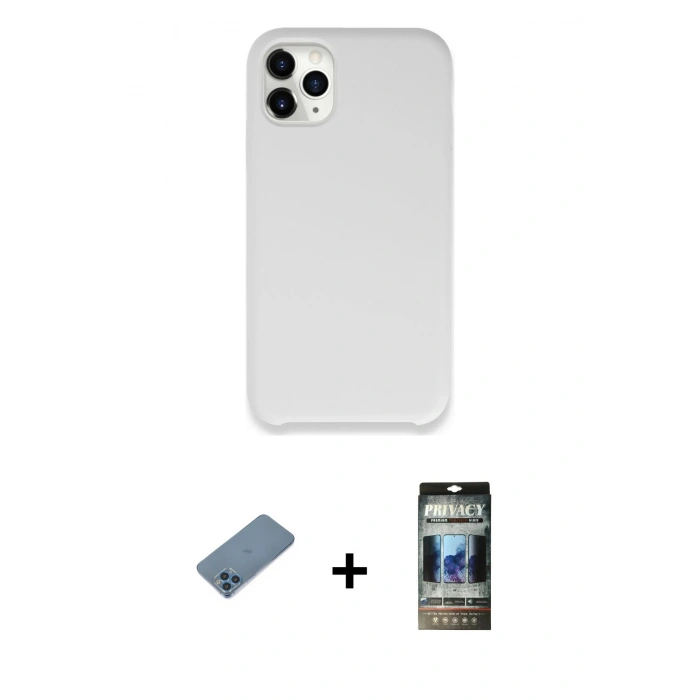 MARSİLYAN™- iPhone 11 Pro Max Kılıf Zirve Modern Özel Seri - Siyah 34D Hayalet Izgaralı Cam + Shine Kamera Lens Koruma Cam - MI
