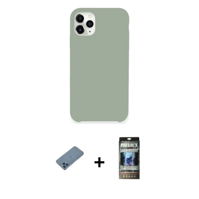 MARSİLYAN™- iPhone 11 Pro Max Kılıf Zirve Modern Özel Seri - Siyah 34D Hayalet Izgaralı Cam + Shine Kamera Lens Koruma Cam - MI