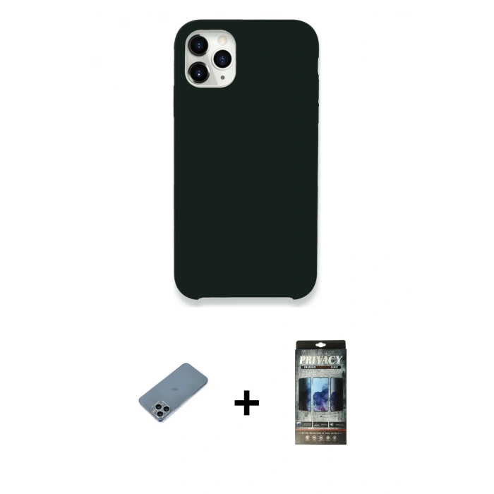 MARSİLYAN™- iPhone 11 Pro Max Kılıf Zirve Modern Özel Seri - Siyah 34D Hayalet Izgaralı Cam + Shine Kamera Lens Koruma Cam - SABE
