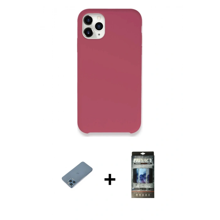 MARSİLYAN™- iPhone 11 Pro Max Kılıf Zirve Modern Özel Seri - Siyah 34D Hayalet Izgaralı Cam + Shine Kamera Lens Koruma Cam - MI