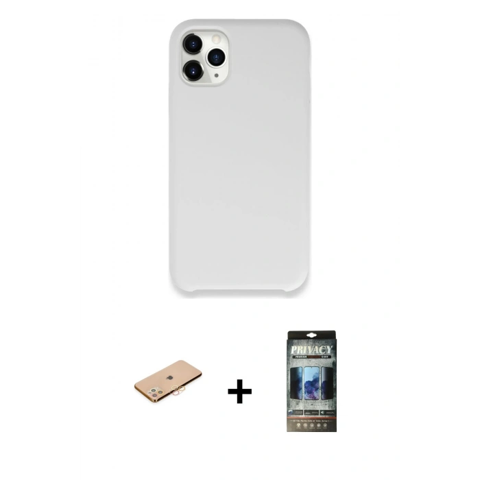MARSİLYAN™- iPhone 11 Pro Max Kılıf Zirve Modern Özel Seri - Siyah 34D Hayalet Izgaralı Cam + Renkli Kamera Lens Koruma Cam - TU