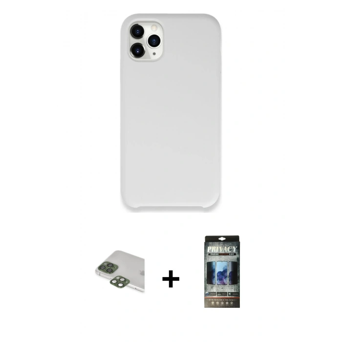 MARSİLYAN™- iPhone 11 Pro Max Kılıf Zirve Modern Özel Seri - Siyah 34D Hayalet Izgaralı Cam + Pers Alüminyum Kamera Lens - YL