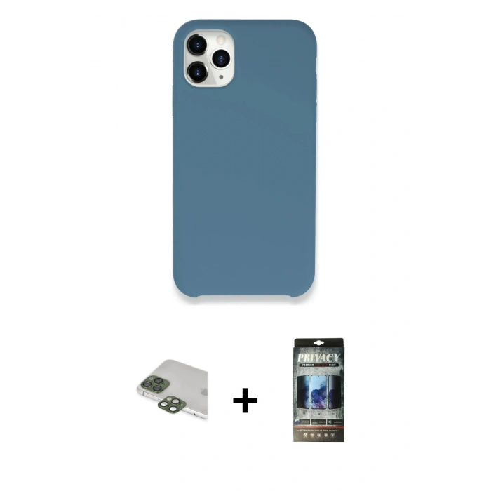 MARSİLYAN™- iPhone 11 Pro Max Kılıf Zirve Modern Özel Seri - Siyah 34D Hayalet Izgaralı Cam + Pers Alüminyum Kamera Lens - YL
