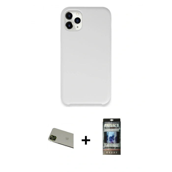 MARSİLYAN™- iPhone 11 Pro Max Kılıf Zirve Modern Özel Seri - Siyah 34D Hayalet Izgaralı Cam + Rainbow Kamera Lens Koruma Cam - YL
