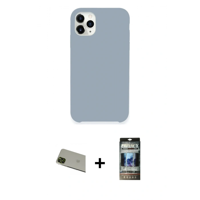 MARSİLYAN™- iPhone 11 Pro Max Kılıf Zirve Modern Özel Seri - Siyah 34D Hayalet Izgaralı Cam + Rainbow Kamera Lens Koruma Cam - YL