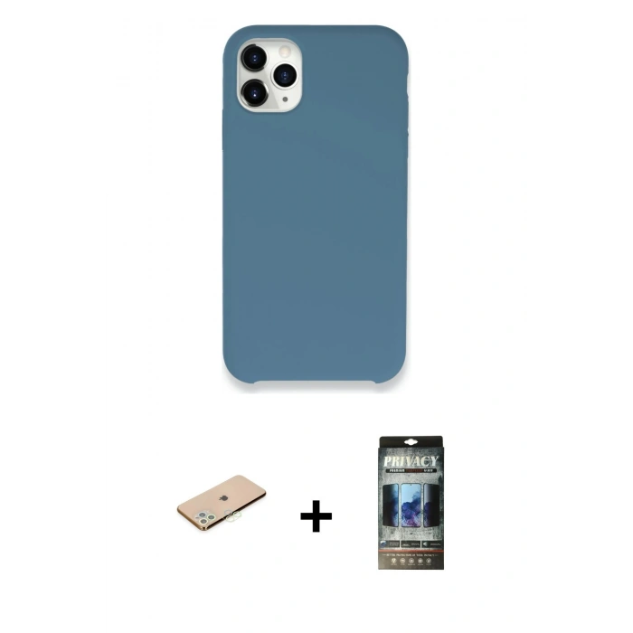 MARSİLYAN™- iPhone 11 Pro Max Kılıf Zirve Modern Özel Seri - Siyah 34D Hayalet Izgaralı Cam + Renkli Kamera Lens Koruma Cam - YL