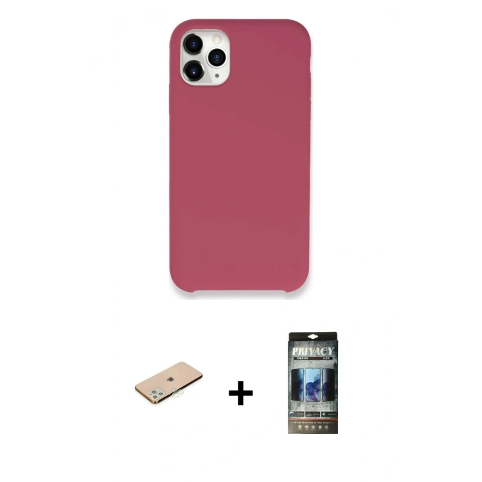 MARSİLYAN™- iPhone 11 Pro Max Kılıf Zirve Modern Özel Seri - Siyah 34D Hayalet Izgaralı Cam + Renkli Kamera Lens Koruma Cam - YL