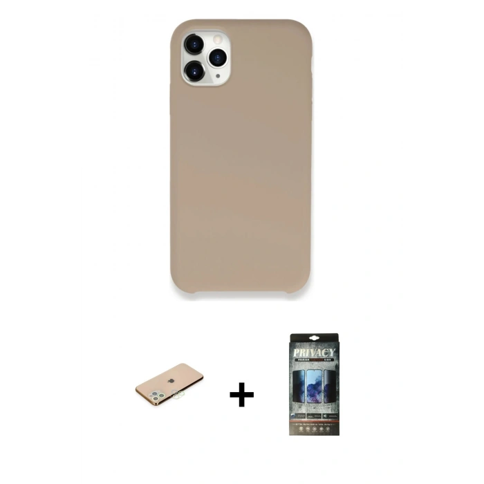 MARSİLYAN™- iPhone 11 Pro Max Kılıf Zirve Modern Özel Seri - Siyah 34D Hayalet Izgaralı Cam + Renkli Kamera Lens Koruma Cam - YL