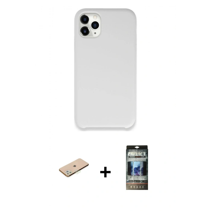 MARSİLYAN™- iPhone 11 Pro Max Kılıf Zirve Modern Özel Seri - Siyah 34D Hayalet Izgaralı Cam + Renkli Kamera Lens Koruma Cam - YL