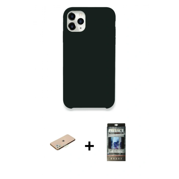 MARSİLYAN™- iPhone 11 Pro Max Kılıf Zirve Modern Özel Seri - Siyah 34D Hayalet Izgaralı Cam + Renkli Kamera Lens Koruma Cam - YL