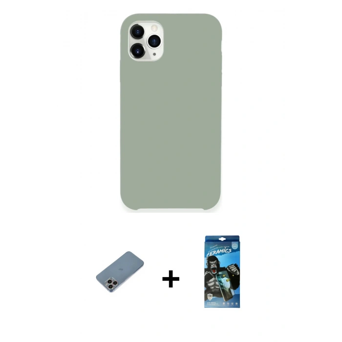 MARSİLYAN™- iPhone 11 Pro Max Kılıf Zirve Modern Özel Seri - Siyah 34D Izgaralı Cam + Shine Kamera Lens Koruma Cam - GI