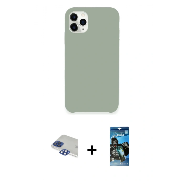 MARSİLYAN™- iPhone 11 Pro Max Kılıf Zirve Modern Özel Seri - Siyah 34D Izgaralı Cam + Lacivert Pers Alüminyum Kamera Lens